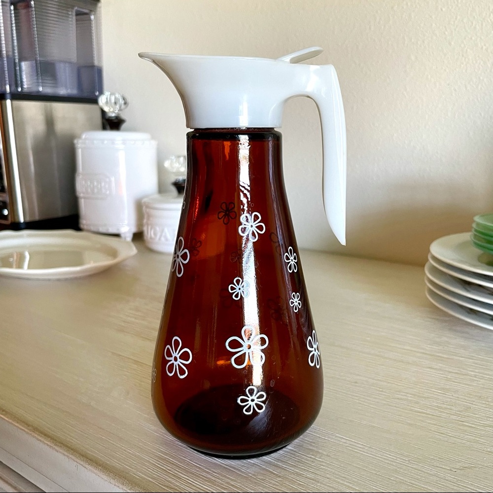 Vintage MCM Amber Glass Syrup Dispenser